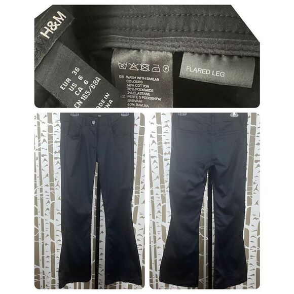 H&M Flared Leg Dress Pants Black Sateen sz 6 - Picture 1 of 10